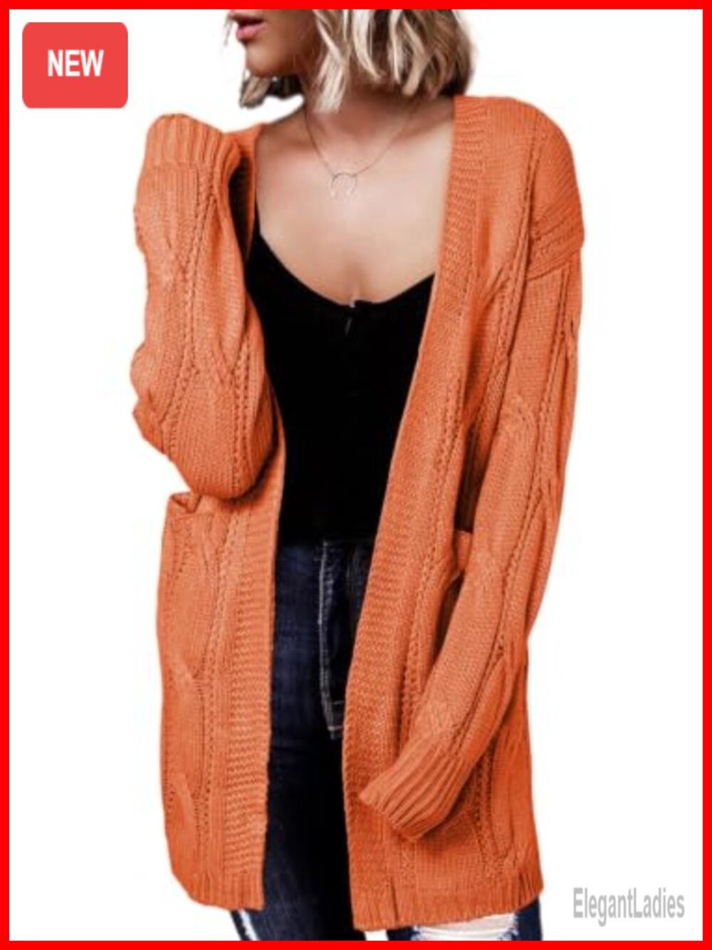 Women Long Open Front Knit Cardigan Sweater Lantern Sleeve